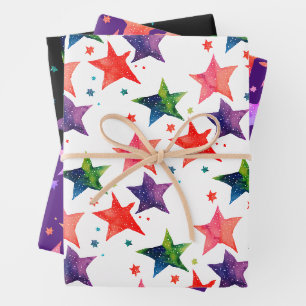 Feuille De Papier Cadeau Aquarelle couleur mignonne étoile Silent Night Gal