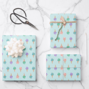 Feuille De Papier Cadeau Aquarelle crème glacée sur turquoise Fun Summer