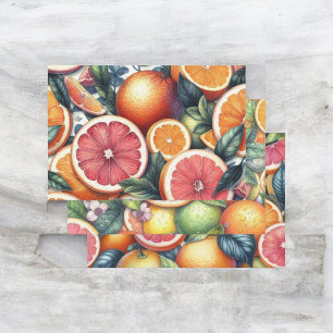Feuille De Papier Cadeau Aquarelle d'agrumes Orange Fruit Botanique Été