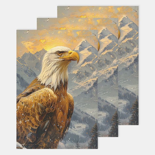Feuille De Papier Cadeau Aquarelle d'aigle à tête blanche Monts Découpage (Créateur téléchargé)