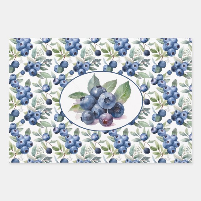 Feuille De Papier Cadeau Aquarelle de bleuets mignons (Devant)