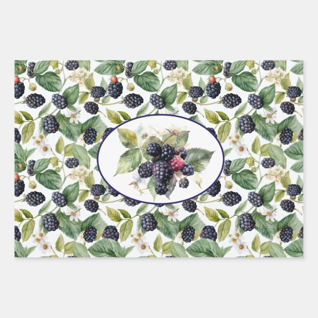 Feuille De Papier Cadeau Aquarelle de mûre Blackberry (Devant)