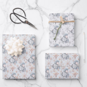 Feuille De Papier Cadeau Aquarelle de Noël Illustration Neige Reine et ours