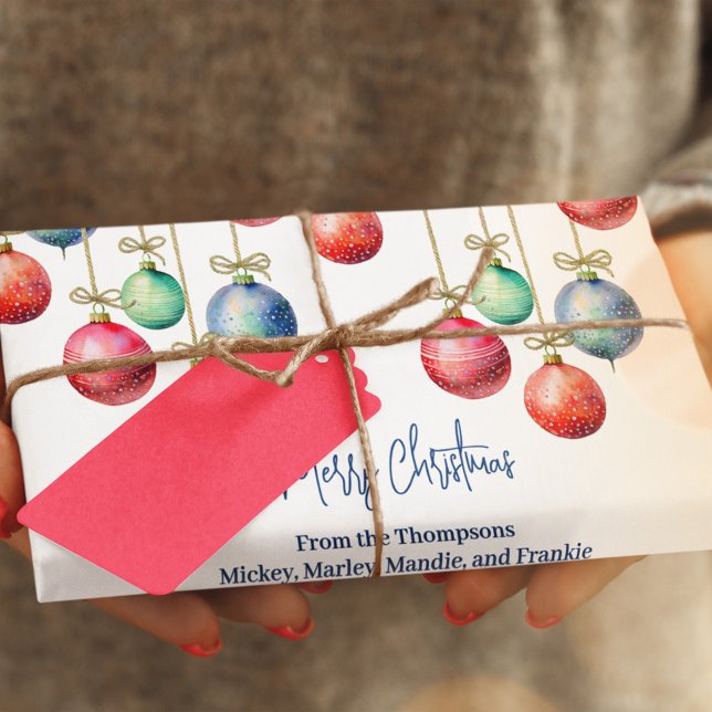 Feuille De Papier Cadeau Aquarelle de Noël Ornements personnalisés (Whimsical Merry Christmas holiday custom wrapping paper. )