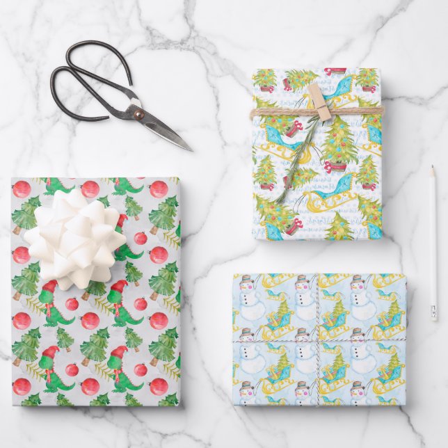 Feuille De Papier Cadeau Aquarelle de Noël pour enfants (Recto)