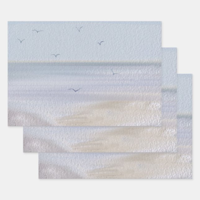 Feuille De Papier Cadeau Aquarelle de plage de rivage côtier (Lot)