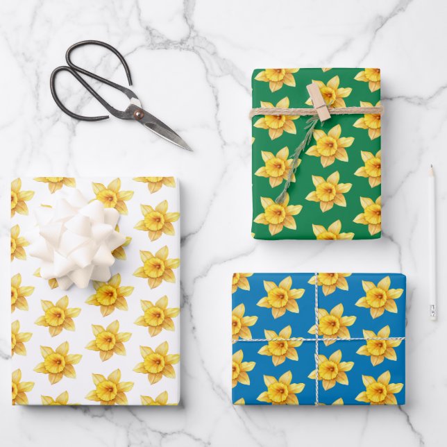 Feuille De Papier Cadeau Aquarelle de printemps florale Daffodique jaune (Recto)