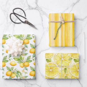 Feuille De Papier Cadeau Aquarelle Délice Citron Ensoleillé