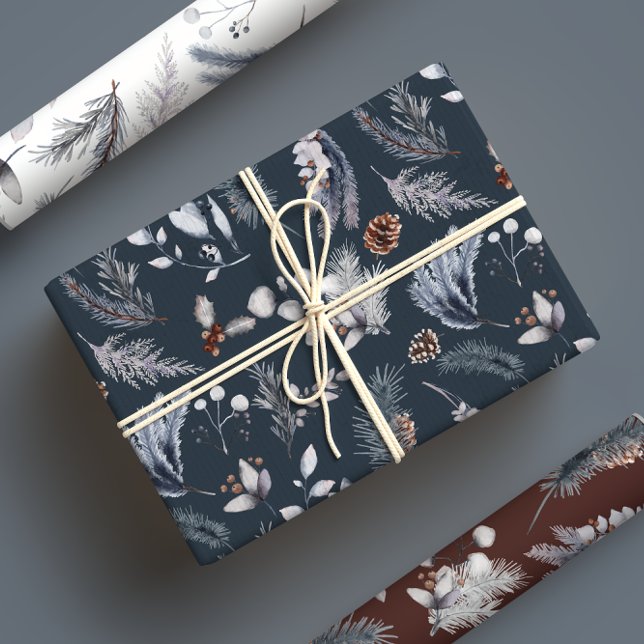 Feuille De Papier Cadeau Aquarelle d'hiver classique (Créateur téléchargé)