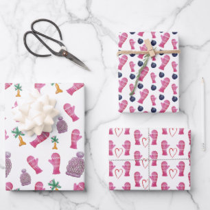 Feuille De Papier Cadeau Aquarelle d'hiver en rose