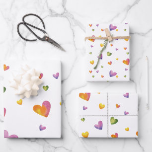 Feuille De Papier Cadeau Aquarelle douce Rainbow Hearts Motif