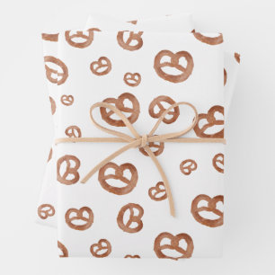 Feuille De Papier Cadeau Aquarelle douce salée Motif Pretzel
