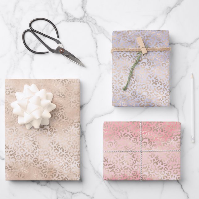 Feuille De Papier Cadeau Aquarelle Empreinte de léopard de glam Peach Girl (Recto)