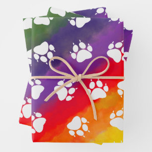 Feuille De Papier Cadeau Aquarelle Empreinte de patte chats Rainbow personn
