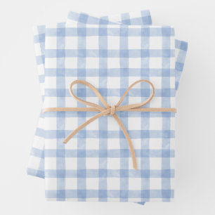 Feuille De Papier Cadeau Aquarelle En vichy bleu