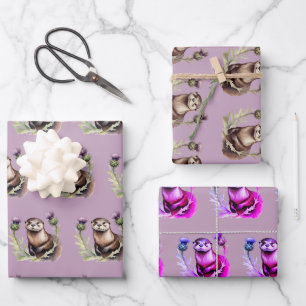 Feuille De Papier Cadeau Aquarelle et chardons