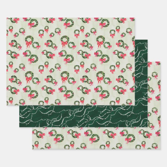 Feuille De Papier Cadeau Aquarelle et encre Courbes de Noël Enveloppement c (Lot)