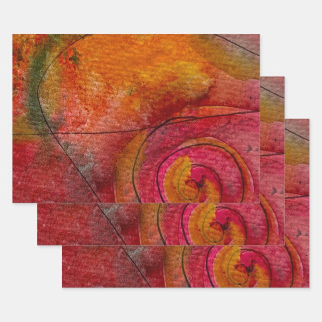 Feuille De Papier Cadeau Aquarelle Et Encre Joli Art Motif Abstrait (Lot)