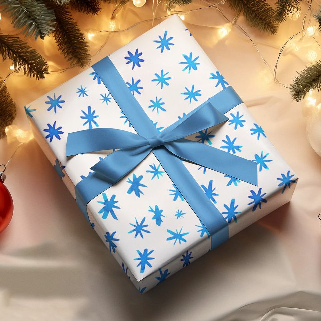 Feuille De Papier Cadeau Aquarelle étoilée - bleu (Créateur téléchargé)