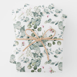 Feuille De Papier Cadeau Aquarelle Eucalyptus Branches et fleurs