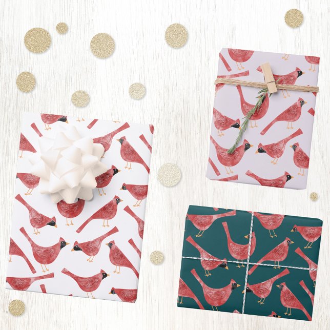 Feuille De Papier Cadeau Aquarelle Festive Cardinal Bird (Fun Cardinal bird watercolor festive Christmas Holiday gift wrapping paper sheets)