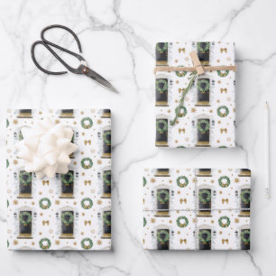 Feuille De Papier Cadeau Aquarelle Festive Noir Motif de la porte avant