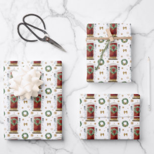 Feuille De Papier Cadeau Aquarelle Festive Rouge Motif de la porte avant