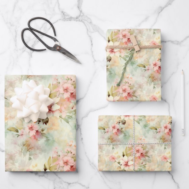 Feuille De Papier Cadeau Aquarelle Fleur sauvage Floral Élégant (Recto)
