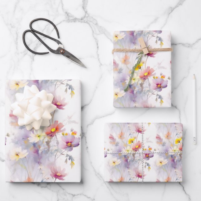 Feuille De Papier Cadeau Aquarelle Fleur sauvage Floral Élégant (Recto)