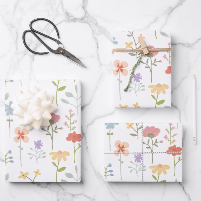 Feuille De Papier Cadeau Aquarelle Fleur sauvage motif floral (Recto)