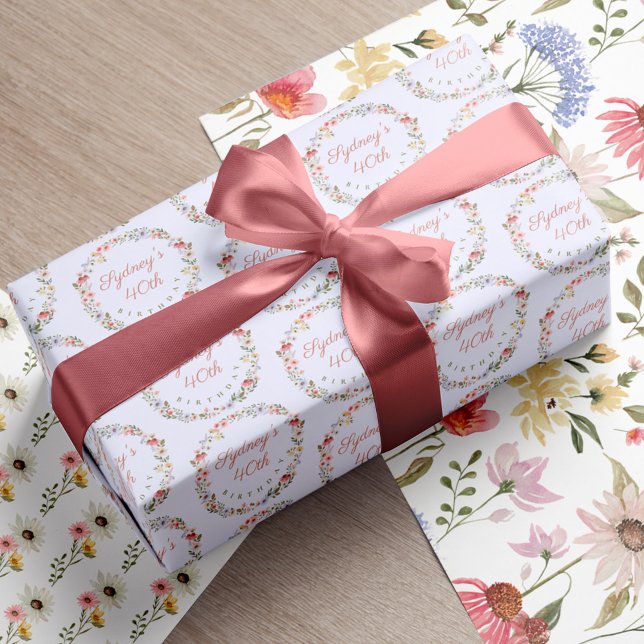 Feuille De Papier Cadeau Aquarelle Fleur sauvage Personnalisé Anniversaire  (Créateur téléchargé)
