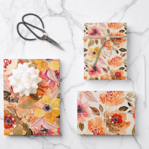 Feuille De Papier Cadeau Aquarelle Fleurs d'automne