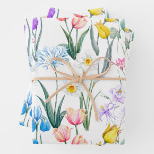 Feuille De Papier Cadeau Aquarelle Fleurs de printemps mixtes - Tulipes, Da