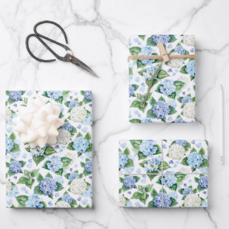 Feuille De Papier Cadeau Aquarelle Fleurs d'Hydrangée Envelopper les feuill