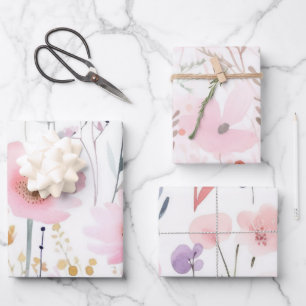 Feuille De Papier Cadeau Aquarelle Fleurs roses
