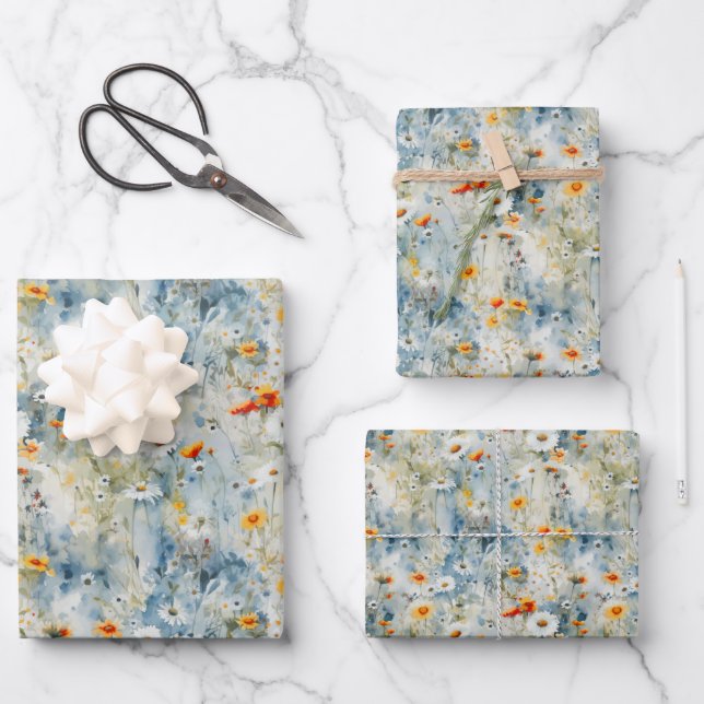 Feuille De Papier Cadeau Aquarelle Fleurs sauvages Spring Meadow (Recto)