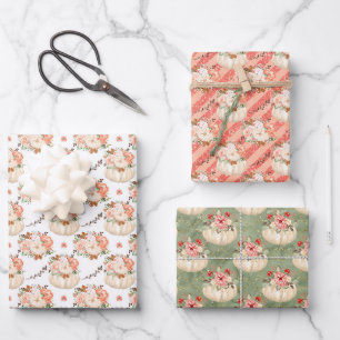 Feuille De Papier Cadeau Aquarelle Floral Citrouille Baby shower d'annivers