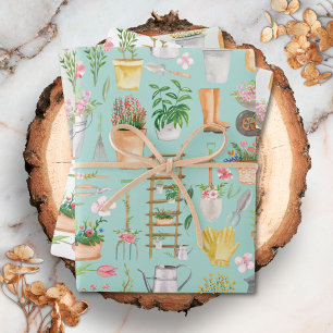 Feuille De Papier Cadeau Aquarelle Floral Jardinage Outils Jardin Motif