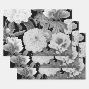 Feuille De Papier Cadeau Aquarelle florale Black & White Peonies