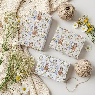 Feuille De Papier Cadeau Aquarelle Florale Forêt de bois Ours tricoté