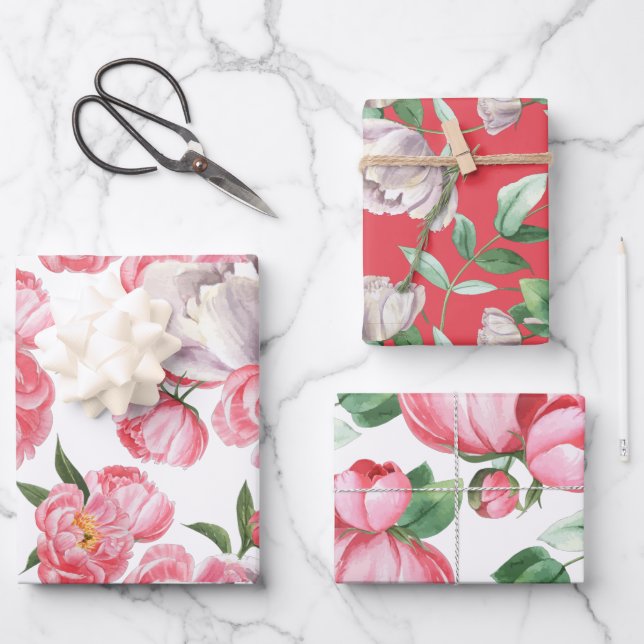 Feuille De Papier Cadeau Aquarelle Florale Peony (Recto)