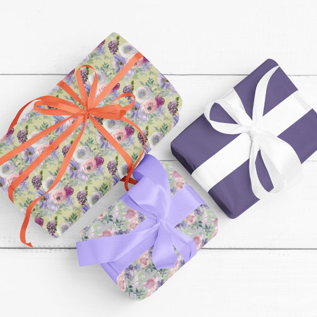 Feuille De Papier Cadeau Aquarelle Flore Motif Lavande Plum (Créateur téléchargé)