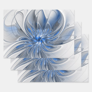 Feuille De Papier Cadeau Aquarelle gris bleu Abstrait Fractal Art Flower