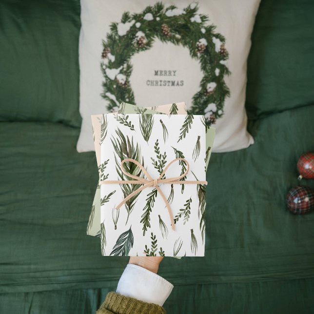 Feuille De Papier Cadeau Aquarelle Hiver Vert Motif sans couture (Créateur téléchargé)