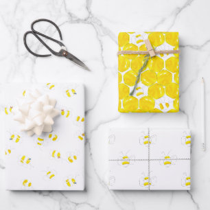 Feuille De Papier Cadeau Aquarelle jaune Bumble Bee Honeycomb Baby shower