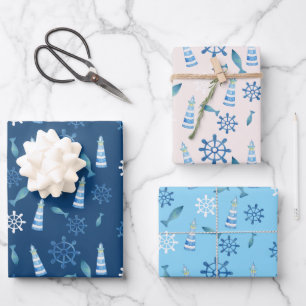 Feuille De Papier Cadeau Aquarelle Lighthouse Beach Peint à la main P extér