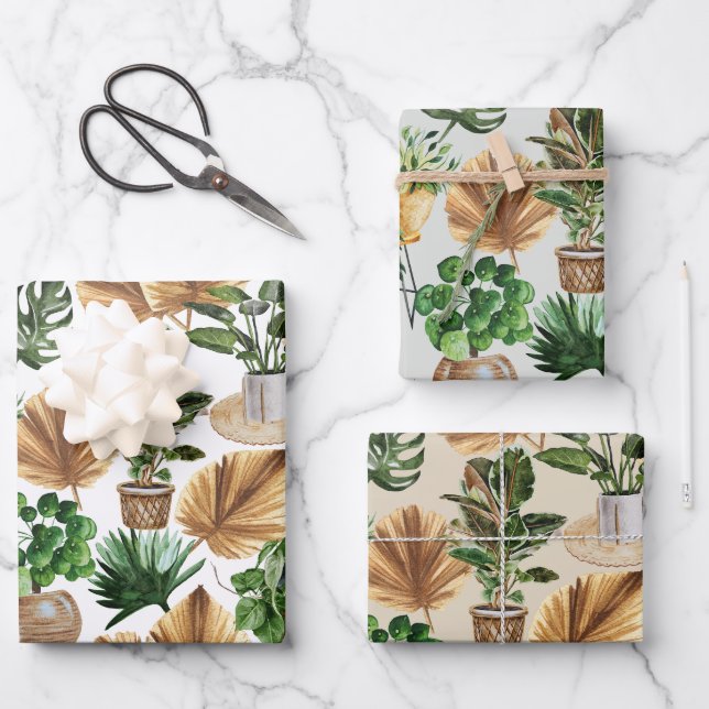 Feuille De Papier Cadeau Aquarelle Maison intérieure Plantes Boho Palm Feui (Recto)