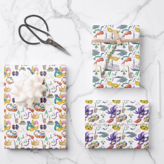 Feuille De Papier Cadeau Aquarelle Mardi Gras Thème (Recto)