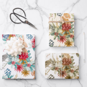 Feuille De Papier Cadeau Aquarelle mignonne Noël Bois Animaux Motif