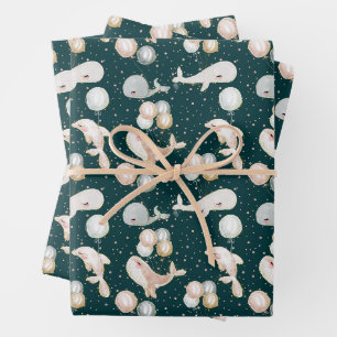 Feuille De Papier Cadeau Aquarelle moderne Balle de dauphin bleu marine